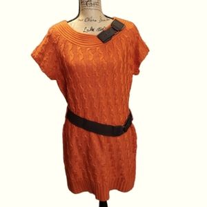 New Directions Orange Sweater Dress,Size Large
